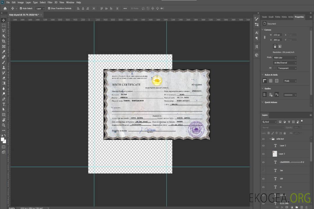 Modèle PSD de certificat de naissance de l'état civil du Bangladesh template